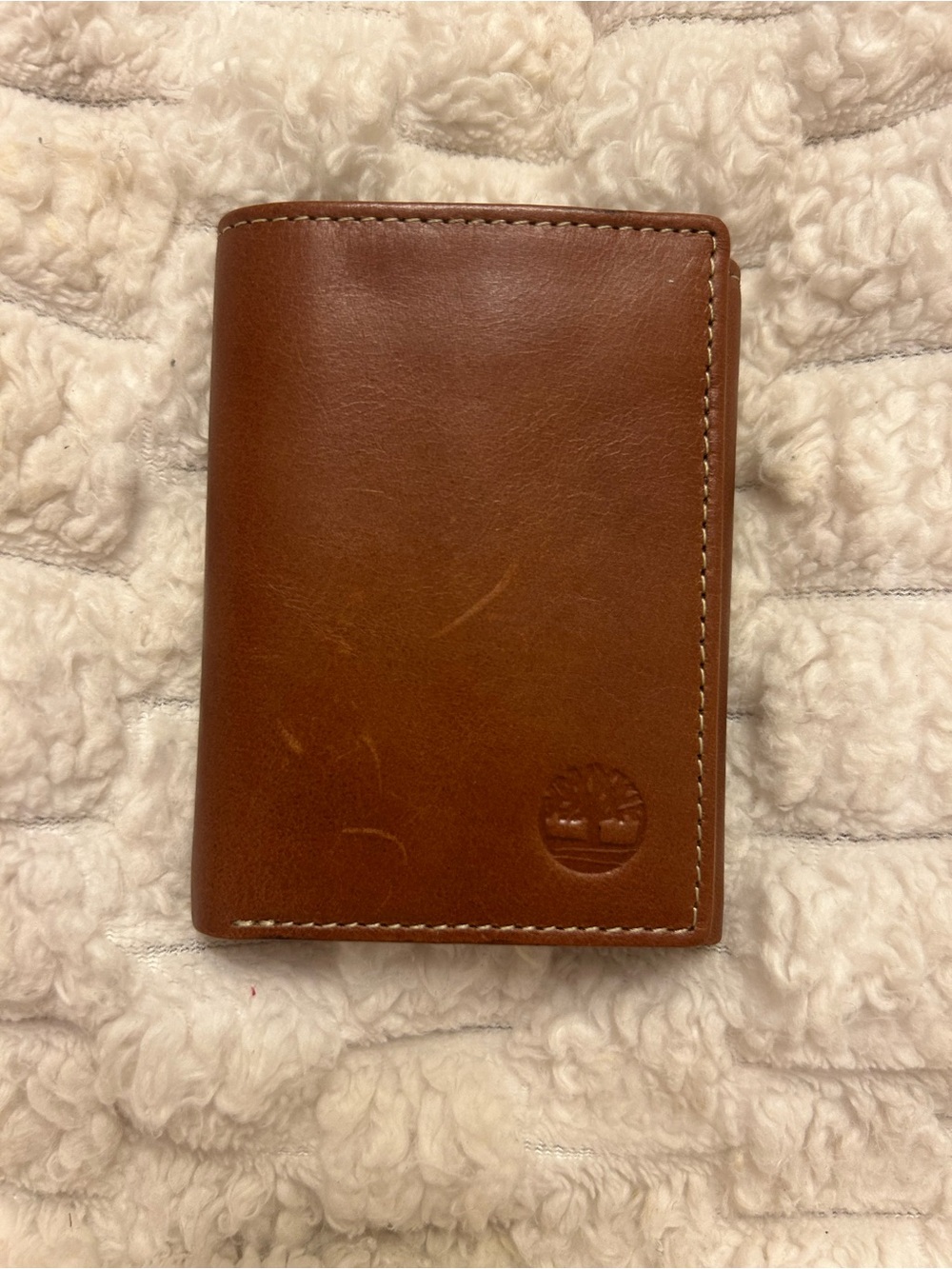 Timberland Brown Leather Trifold Wallet ID Window Card Slots Men’s